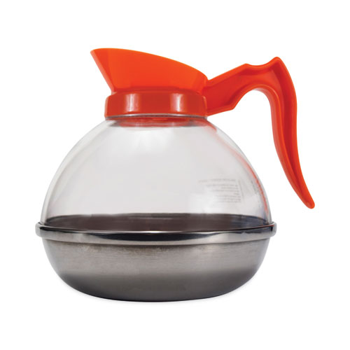 Picture of Unbreakable Decaffeinated Coffee Decanter, 12-Cup, Stainless Steel/Polycarbonate, Orange Handle