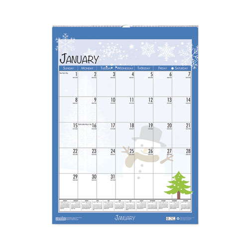 Picture of Recycled Seasonal Wall Calendar, Illustrated Seasons Artwork, 12 x 16.5, 12-Month (Jan to Dec): 2024