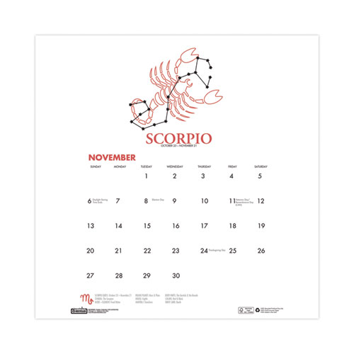 Picture of Recycled Academic Zodiac Wall Calendar, 11 x 14, Multicolor Sheets, 12-Month (Aug to July): 2024 to 2025