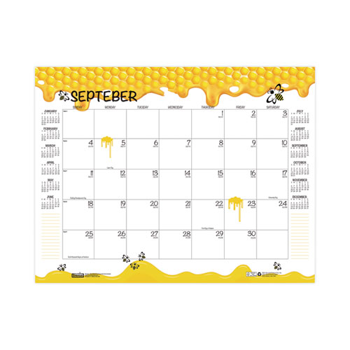 Picture of Academic Year Recycled Honeycomb Desk Pad Calendar, 22 x 17, White/Multicolor Sheets, 12-Month (Aug to July): 2024 to 2025