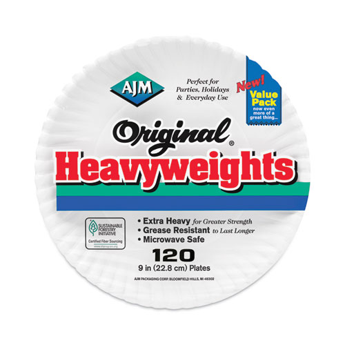 Picture of Original Heavyweights Paper Plates, 9" dia, White, 120/Pack, 8 Packs/Carton