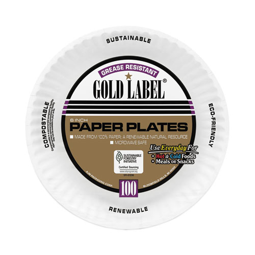 Picture of Coated Paper Plates, 6" dia, White, 100/Pack, 12 Packs/Carton