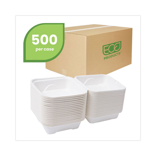 Picture of Molded Fiber Hinged Clamshell Containers, 6 x 6 x 3, White, Sugarcane, 50/Pack, 10 Packs/Carton