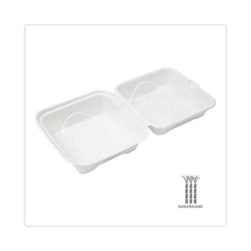 Picture of Molded Fiber Hinged Clamshell Containers, 6 x 6 x 3, White, Sugarcane, 50/Pack, 10 Packs/Carton