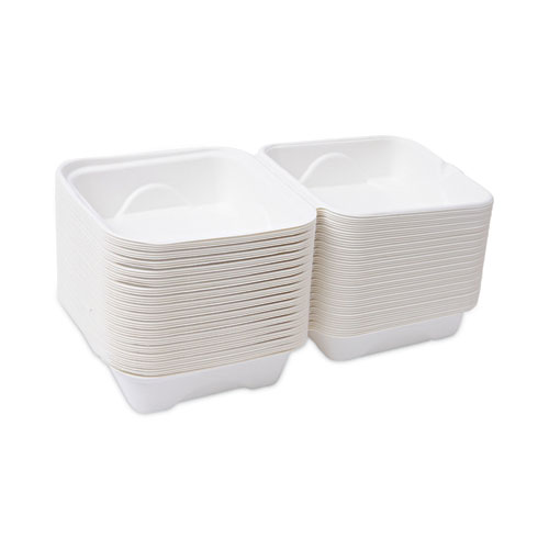 Picture of Molded Fiber Hinged Clamshell Containers, 6 x 6 x 3, White, Sugarcane, 50/Pack, 10 Packs/Carton