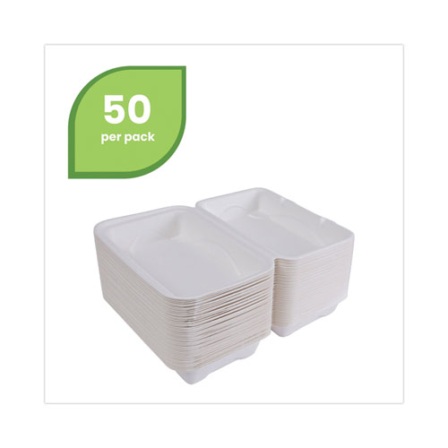 Picture of Molded Fiber Hinged Clamshell Containers, 6 x 6 x 3, White, Sugarcane, 50/Pack, 10 Packs/Carton