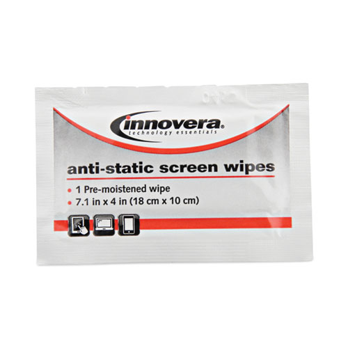 Picture of Antistatic Screen Cleaning Wipes, 1-Ply, 4.75 x 7.25, Unscented, White, 200 Sachets, Fishbowl Container with Black Top