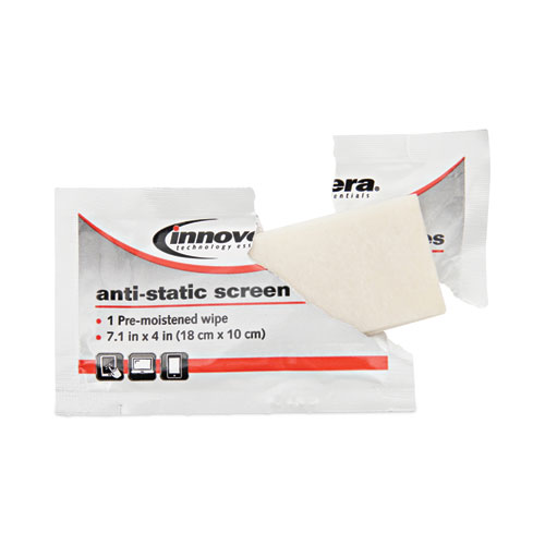 Picture of Antistatic Screen Cleaning Wipes, 1-Ply, 4.75 x 7.25, Unscented, White, 200 Sachets, Fishbowl Container with Black Top