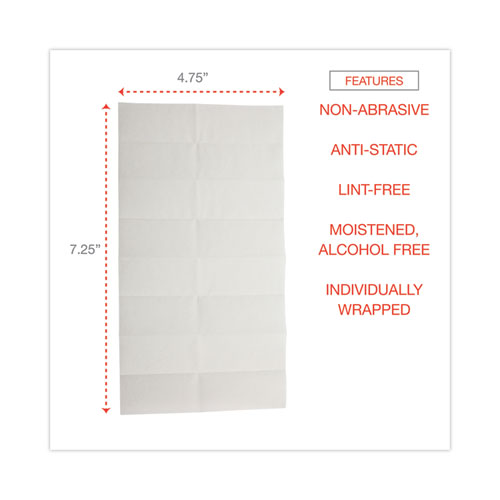 Picture of Antistatic Screen Cleaning Wipes, 1-Ply, 4.75 x 7.25, Unscented, White, 200 Sachets, Fishbowl Container with Black Top