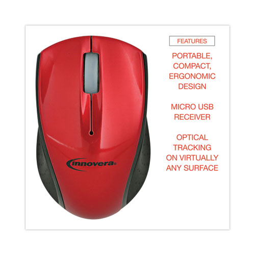 Picture of Mini Wireless Optical Mouse, 2.4 GHz Frequency/30 ft Wireless Range, Left/Right Hand Use, Red/Black