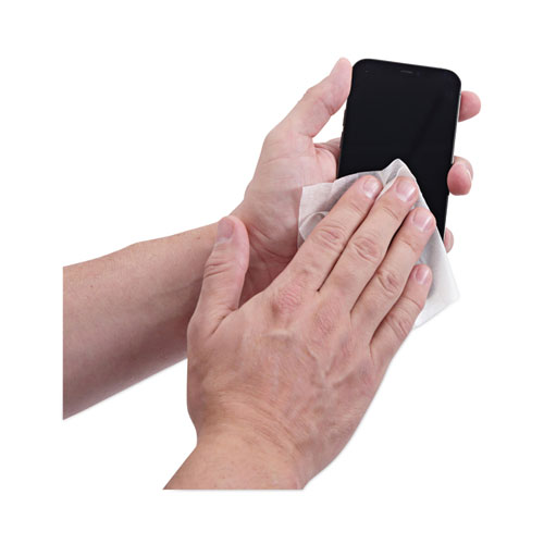 Picture of Antistatic Screen Cleaning Wipes, 1-Ply, 4.75 x 7.25, Unscented, White, 200 Sachets, Fishbowl Container with Black Top