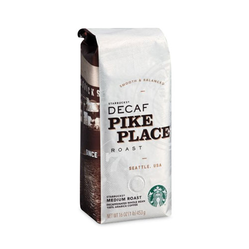 Picture of Whole Bean Coffee, Decaffeinated Pike Place Roast, 1 lb Bag, 6/Carton
