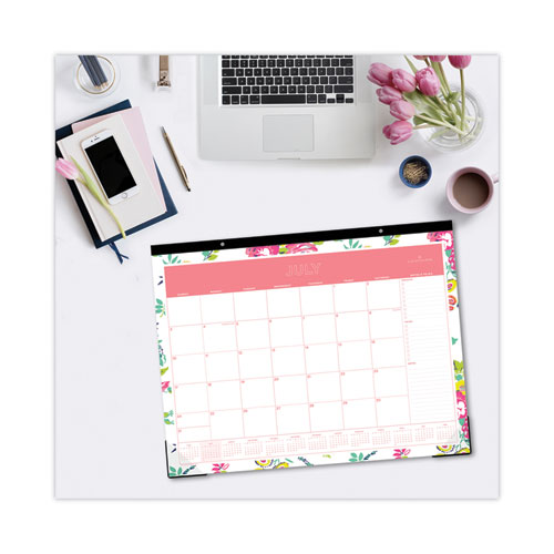 Picture of Day Designer Peyton Academic Desk Pad, Floral Artwork, 22 x 17, Black Binding, Clear Corners, 12-Month (July-June): 2024-2025