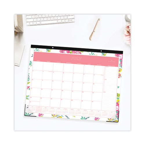 Picture of Day Designer Peyton Academic Desk Pad, Floral Artwork, 22 x 17, Black Binding, Clear Corners, 12-Month (July-June): 2024-2025