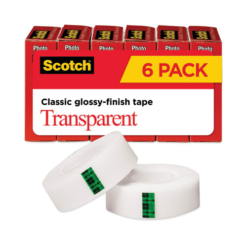 Picture of Transparent Tape, 1" Core, 0.75" x 83.33 ft, Transparent, 6/Pack