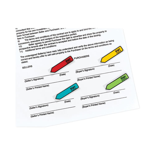 Picture of Arrow Message 0.5" Page Flags w/Dispensers, "Sign Here", Asst Primary, 30 Flags Dispenser, 4 Dispensers/Pack