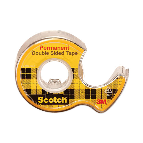 Picture of Double-Sided Permanent Tape in Handheld Dispenser, 1" Core, 0.5" x 20.83 ft, Clear, 3/Pack