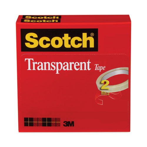 Picture of Transparent Tape, 3" Core, 0.5" x 72 yds, Transparent, 2/Pack