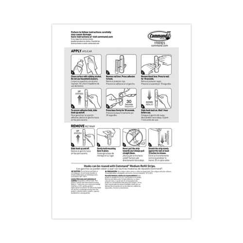 Picture of General Purpose Hooks, Medium, Plastic, White, 3 lb Capacity, 20 Hooks and 24 Strips/Pack