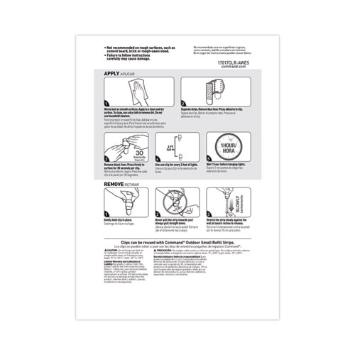 Picture of All Weather Hooks and Strips, Small, Plastic, Clear, 16 Clips and 20 Strips/Pack