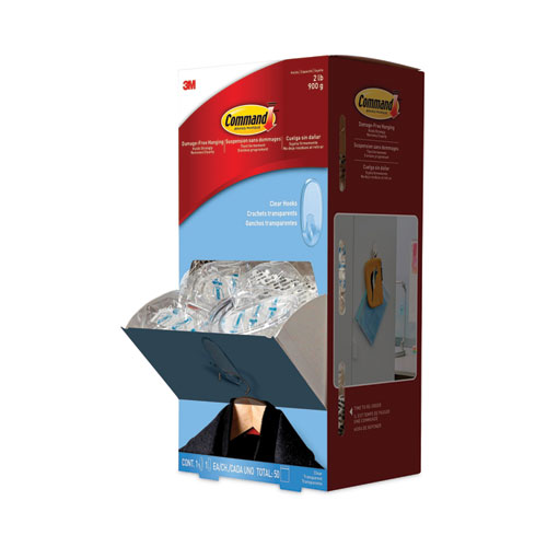 Clear+Hooks+and+Strips%2C+Medium%2C+Plastic%2C+2+lb+Capacity%2C+50+Hooks+with+50+Adhesive+Strips%2FCarton