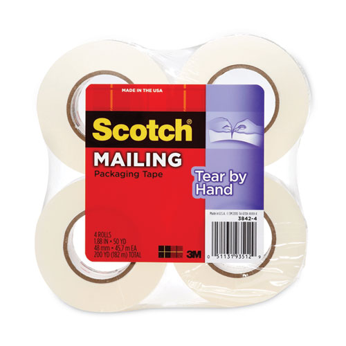 Picture of Tear-By-Hand Packaging Tapes, 1.5" Core, 1.88" x 50 yds, Clear, 4/Pack