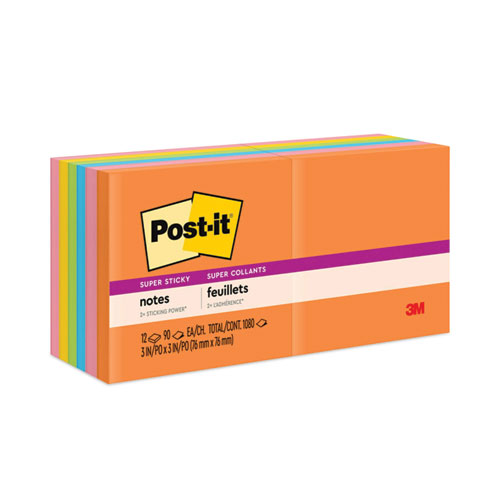 Picture of Pads in Energy Boost Collection Colors, 3" x 3", 90 Sheets/Pad, 12 Pads/Pack