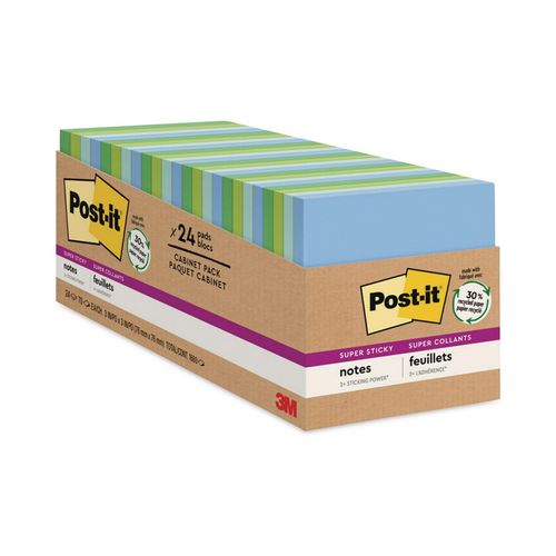 Post-it%C2%AE+Super+Sticky+Notes+Cabinet+Pack+-+Oasis+Color+Collection+-+1680+-+3%26quot%3B+x+3%26quot%3B+-+Square+-+70+Sheets+per+Pad+-+Unruled+-+Washed+Denim%2C+Fresh+Mint%2C+Limeade%2C+Lucky+Green+-+Paper+-+Repositionable%2C+Self-adhesive+-+24+%2F+Pack