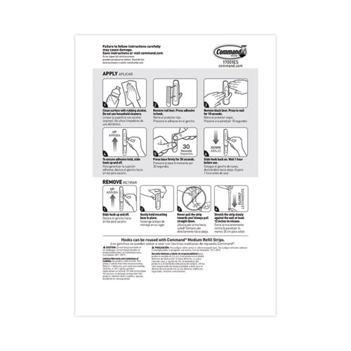 Picture of General Purpose Hooks Multi-Pack, Medium, Plastic, White, 3 lb Capacity, 6 Hooks and 12 Strips/Pack