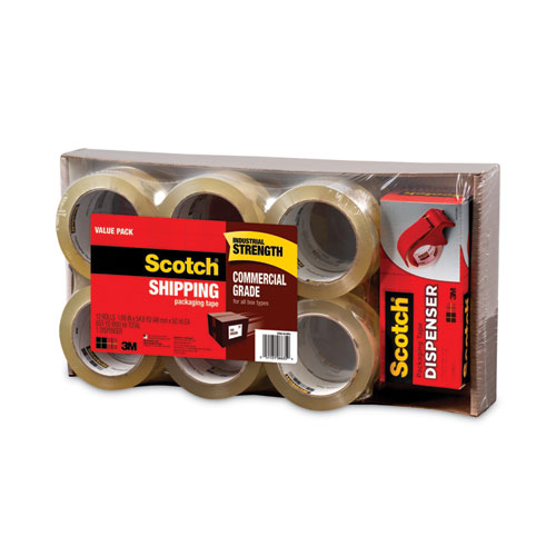 Picture of 3750 Commercial Grade Packaging Tape with DP300 Dispenser, 3" Core, 1.88" x 54.6 yds, Clear, 12/Pack