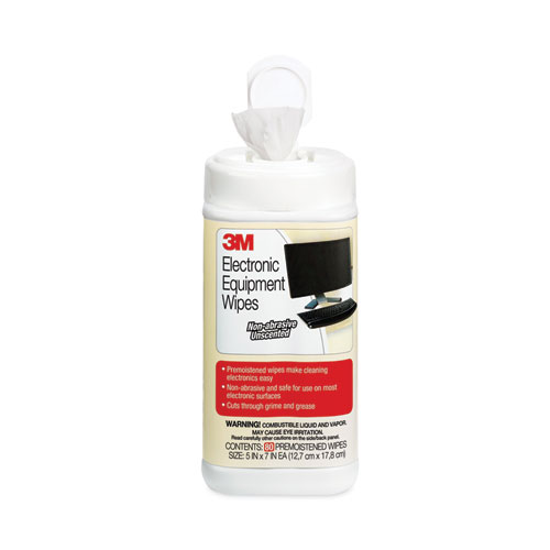 Electronic+Equipment+Cleaning+Wipes%2C+1-Ply%2C+5.5+x+6.75%2C+Unscented%2C+White%2C+80%2FCanister