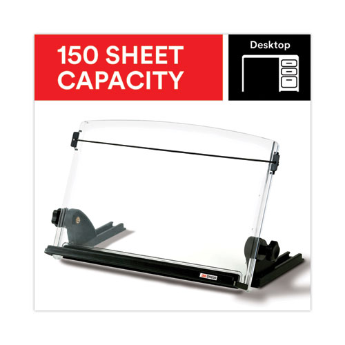 Picture of In-Line Adjustable Desktop Copyholder,150 Sheet Capacity, Plastic, Black/Clear