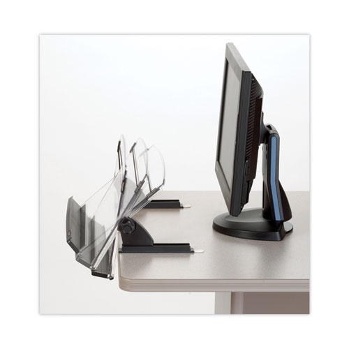 Picture of In-Line Adjustable Desktop Copyholder,150 Sheet Capacity, Plastic, Black/Clear