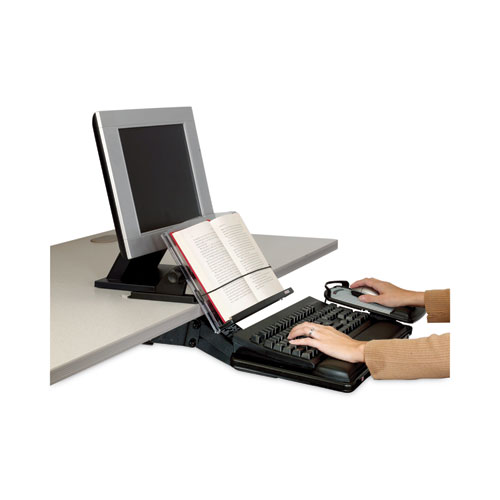 Picture of In-Line Adjustable Desktop Copyholder,150 Sheet Capacity, Plastic, Black/Clear