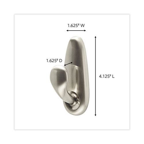 Picture of Adhesive Mount Metal Hook, Large, Brushed Nickel Finish, 5 lb Capacity, 1 Hook and 2 Strips/Pack
