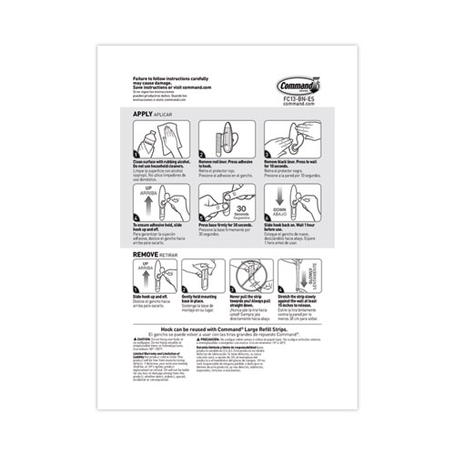 Picture of Adhesive Mount Metal Hook, Large, Brushed Nickel Finish, 5 lb Capacity, 1 Hook and 2 Strips/Pack