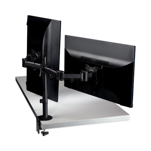 Picture of Dual Monitor Mount, For 27" Monitors, 360 Degree Rotation, +45 Degree/-45 Degree Tilt, 90 Degree Pan, Black, Supports 20 lb