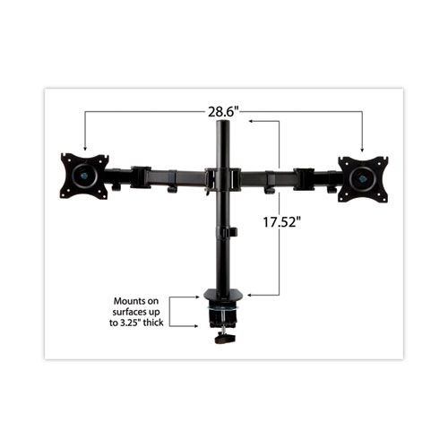 Picture of Dual Monitor Mount, For 27" Monitors, 360 Degree Rotation, +45 Degree/-45 Degree Tilt, 90 Degree Pan, Black, Supports 20 lb