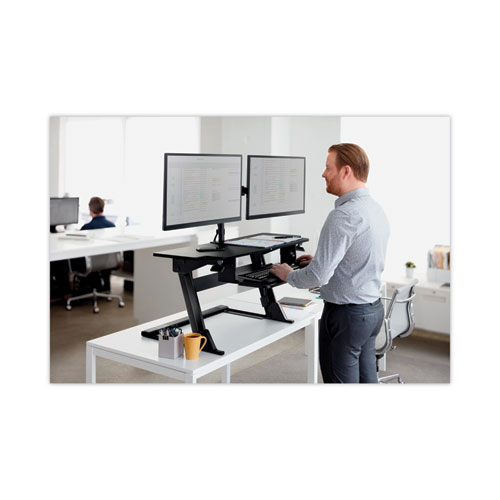 Picture of Dual Monitor Mount, For 27" Monitors, 360 Degree Rotation, +45 Degree/-45 Degree Tilt, 90 Degree Pan, Black, Supports 20 lb