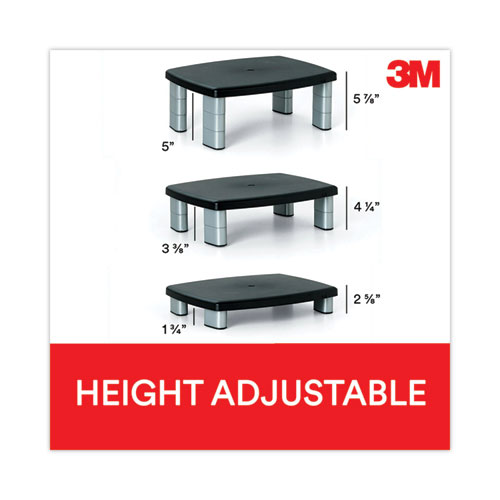 Picture of Adjustable Height Monitor Stand, 15" x 12" x 2.63" to 5.78", Black/Silver, Supports 80 lbs