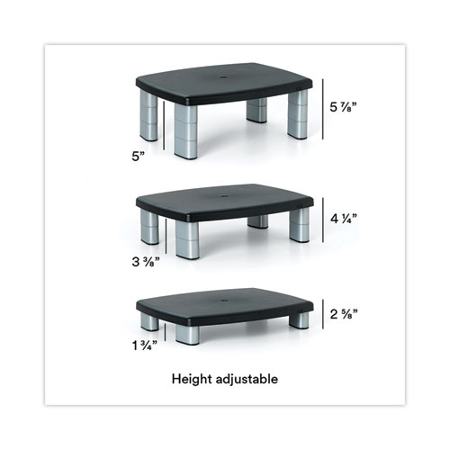 Picture of Adjustable Height Monitor Stand, 15" x 12" x 2.63" to 5.78", Black/Silver, Supports 80 lbs