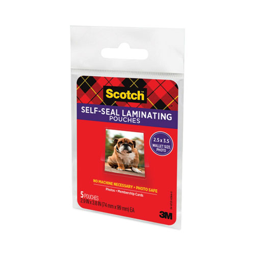 Picture of Self-Sealing Laminating Pouches, 9.5 mil, 2.81" x 3.75", Gloss Clear, 5/Pack