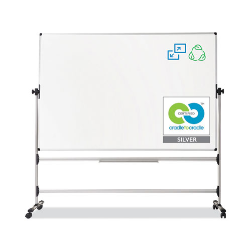 Picture of Earth Silver Easy Clean Mobile Revolver Dry Erase Boards, 36" x 48", White Surface, Natural Steel Frame