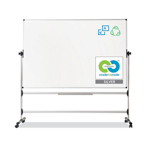 Picture of Earth Silver Easy Clean Mobile Revolver Dry Erase Boards, 48" x 70", White Surface, Natural Steel Frame
