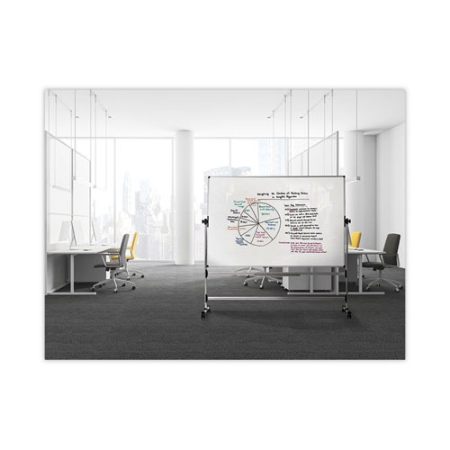 Picture of Earth Silver Easy Clean Mobile Revolver Dry Erase Boards, 48" x 70", White Surface, Natural Steel Frame