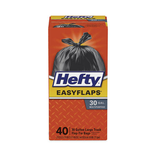 Picture of Easy Flaps Trash Bags, Tie-Flap, 30 gal, 0.85 mil, 30" x 33", Black, 40/Box