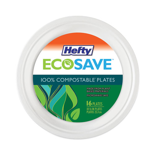 Picture of ECOSAVE Tableware, Plate, Bagasse, 10.13" dia, White, 16/Pack