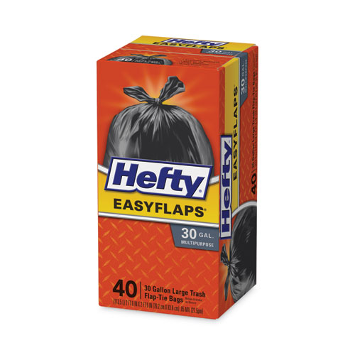 Picture of Easy Flaps Trash Bags, Tie-Flap, 30 gal, 0.85 mil, 30" x 33", Black, 40/Box