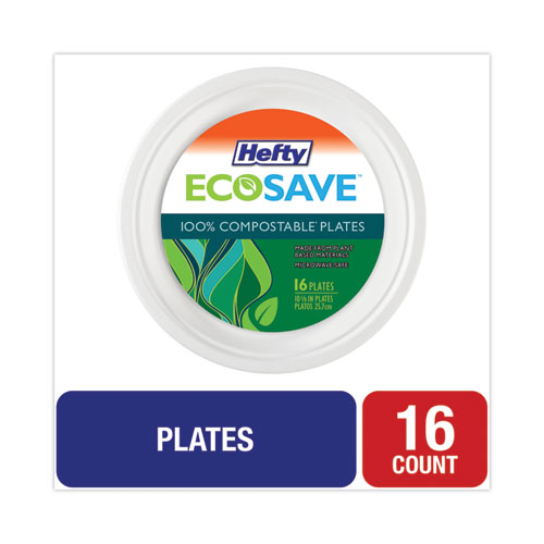 Picture of ECOSAVE Tableware, Plate, Bagasse, 10.13" dia, White, 16/Pack