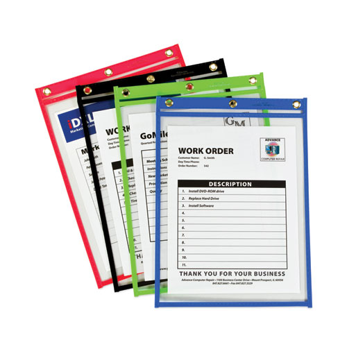 Picture of Heavy-Duty Super Heavyweight Plus Stitched Shop Ticket Holders, Clear/Assorted, 9 x 12, 20/Box